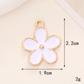 Detailed view of flower pendant charm with 2.2cm height and 1.9cm width dimensions - D1349 White Enamel Flower
