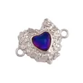 Silver textured heart connector piece with purple blue gradient stone for DIY jewelry - Lava Heart Blue Purple Silver