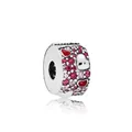 Perle cylindrique en argent scintillante avec pierres roses et rouges en cœur - Charm Coeur Zirconia Rouge Rose Grand Trou