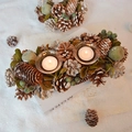 Retro rose pine cone candle holder with two glass cups for Christmas dinner table decor - Green Fruit Pine Cone Double Cup 34*15*9cm