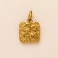 Close-up of golden square pendant featuring detailed floral relief and top hanging loop - September Floral Embossed Pendant Only (Without Chain)