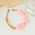 Pink resin stone necklace with gold stainless steel chunky chain and adjustable clasp - Stainless Steel Marble Pattern Bracelet / Light Pink