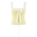 French vintage yellow and white plaid camisole top with lace trim and bow accent - Yellow Plaid