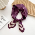 70cm square silk scarf with white polka dots and geometric borders in dark burgundy - Purple Polka Dot Geometric Border