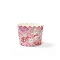 Close-up of pink cupcake liners with Cupid and sweet illustrations and wavy edges - Medium Pink Love