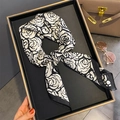 Elegant silk scarf with black and white rose print displayed in a black gift box - 70*70cm / 30207-Black Rose Gift Box