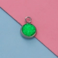 Macro shot of 12mm silver stainless steel pendant with textured green druzy inlay - Bright Green Textured Style (15)