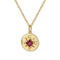 Collana a bussola bohémien dorata con pietra viola quadrata e incisione N E S W - Granato Oro 14K