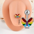 Rainbow butterfly tongue ring in stainless steel with colorful enamel finish, size 10mm - Silver Rainbow Butterfly
