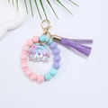 Llavero de cuentas de silicona con letras LOVE, dije de MAMA y borla de color púrpura - Dije MAMA Arcoiris/Cuentas de Letras LOVE / Violeta Claro