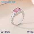 Silver square ring with twisted band and pink rectangular gemstone for women - Pink Silver