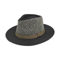 Zwarte en beige Fedora hoed voor heren met een gedessineerde kroon en stijlvolle bruine band - M (56-58cm) / Zwart