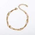 Double-layer gold stainless steel chain bracelet with beads and heart accents - 17+5cm / Cross Bead Chain + Olive Pendant Bracelet / Gold