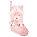 Calcetín navideño rosa con muñeco de nieve de lentejuelas y techo de felpa suave - Muñeco de Nieve Rosa