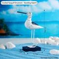 Artistic seabird bird ornament with white crackle glaze on blue wooden base - Cracked Seagull Ornament-Standing (7311B-02)