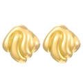 Macro detail of vintage 18K gold plated earrings with textured wavy shell design - 18K Gold Plated Swirl Square (0113)