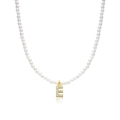 Elegant pearl necklace with gold letter E pendant featuring micro-set zircon stones - Letter E