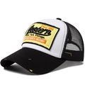 Cappello trucker vintage bicolore nero e bianco con toppa ricamata e visiera consumata - Regolabile / Nero