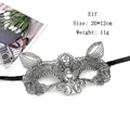 Silver grey lace masquerade mask with cat ear design and black ribbon tie for party - Elf Shape Style - Silver