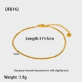 Detail shot of 18K gold plated square link bracelet with lobster clasp and size specs - DFB142-Box Chain