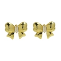 Elegant gold bow earrings with a central rectangular clear zircon on white background - Rhinestone Inlaid Rectangular Style (FE240302)