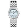 Silver stainless steel watch with light blue dial and textured horizontal stripes - Silver Case Blue Dial