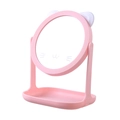 Pink cat-eared desktop makeup mirror with storage tray and cute whisker pattern details - Base Style / Bear Ears / Pink