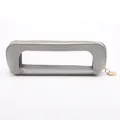 Gray PU leather pencil case with a transparent PVC window and gold metal zipper pull - Gray