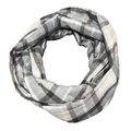 Plaid cashmere-like scarf with phone pocket in grey and beige check pattern - F46