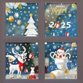 3D Christmas window stickers with festive reindeer, snowman and Xmas tree designs - Set of 4 BQ431+434+435+439