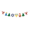 Christmas and Chrismukkah party banner with cartoon candy canes and Hanukkah dreidels - Festive Elements Accessory Banner (L-0043-2)