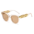 Retro oval sunglasses with light beige frames, amber lenses, and gold side accents - Champagne Frame / Tea Lens