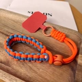 Adjustable hand-woven phone wrist strap in orange and blue paracord with metal ring - Short [Orange & Blue] Adjustable Braided Lanyard + Orange-Red Patch