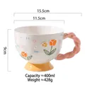 French cream style ceramic tulip embossed mug with pink twist handle and yellow base - Little Flower