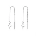 Silver four-pointed star long drop earrings with minimalist star pendant line design - Copper / Four-Pointed Star Ear Line (Silver Color)