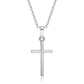 Collar minimalista con colgante de cruz plateada y circonitas en una fina cadena pulida - Collar de Plata