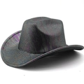 Cappello da cowboy western in PU grigio olografico con trama iridescente da uomo - M(56-58cm) / Texture Opaca Nero Viola