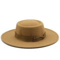 Cappello di feltro di lana cammello a tesa larga con nastro marrone e fiocco per uomo e donna - M (56-58cm) / Cammello