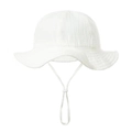 Detail of white cotton baby sun hat with adjustable chin strap and textured fabric - Pure White