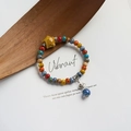 Handmade ceramic beaded bracelet with colorful round beads and star cloud charms - 939D Fanlan