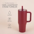 Red 40oz insulated leakproof straw tumbler with ergonomic handle for car travel - 40oz / Angola Red