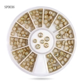 SP0036 model gold-rimmed round nail rhinestones in a white 12-grid storage wheel - Gold Edged Round Rhinestones Box (sp0036)