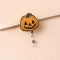 Halloween pumpkin embroidered badge reel with retractable clip and orange felt finish - Classic Jack-o'-Lantern / Orange + Black Type 1