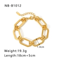Bracciale a catena geometrica spessa dorata con chiusura a moschettone, lungo 18+5cm - Catena a Maglie Rettangolari Geometriche (NB-B1012-G)