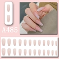 Detail of A485 long coffin press-on nails with jelly pink gradient and glossy finish - Pink White Gradient Coffin Style (A485) / 24 Pcs/Set