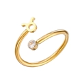 Minimalist 18K gold plated Taurus zodiac open ring with a sparkling round zircon stone - Taurus