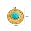 Detail view of 15mm round gold-plated pendant with turquoise stone and radial texture - Turquoise Blue