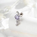 Silver screw back earring featuring a purple star gemstone and clear crystal tassels - Purple Star Meteor Style (A888-5)