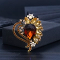 Fashion acrylic and alloy brooch featuring a large amber water-drop crystal in gold finish - XD825017-2 Gold Amber
