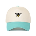 Two-tone beige and mint green five-panel cap with bee embroidery on the front - Lake Blue